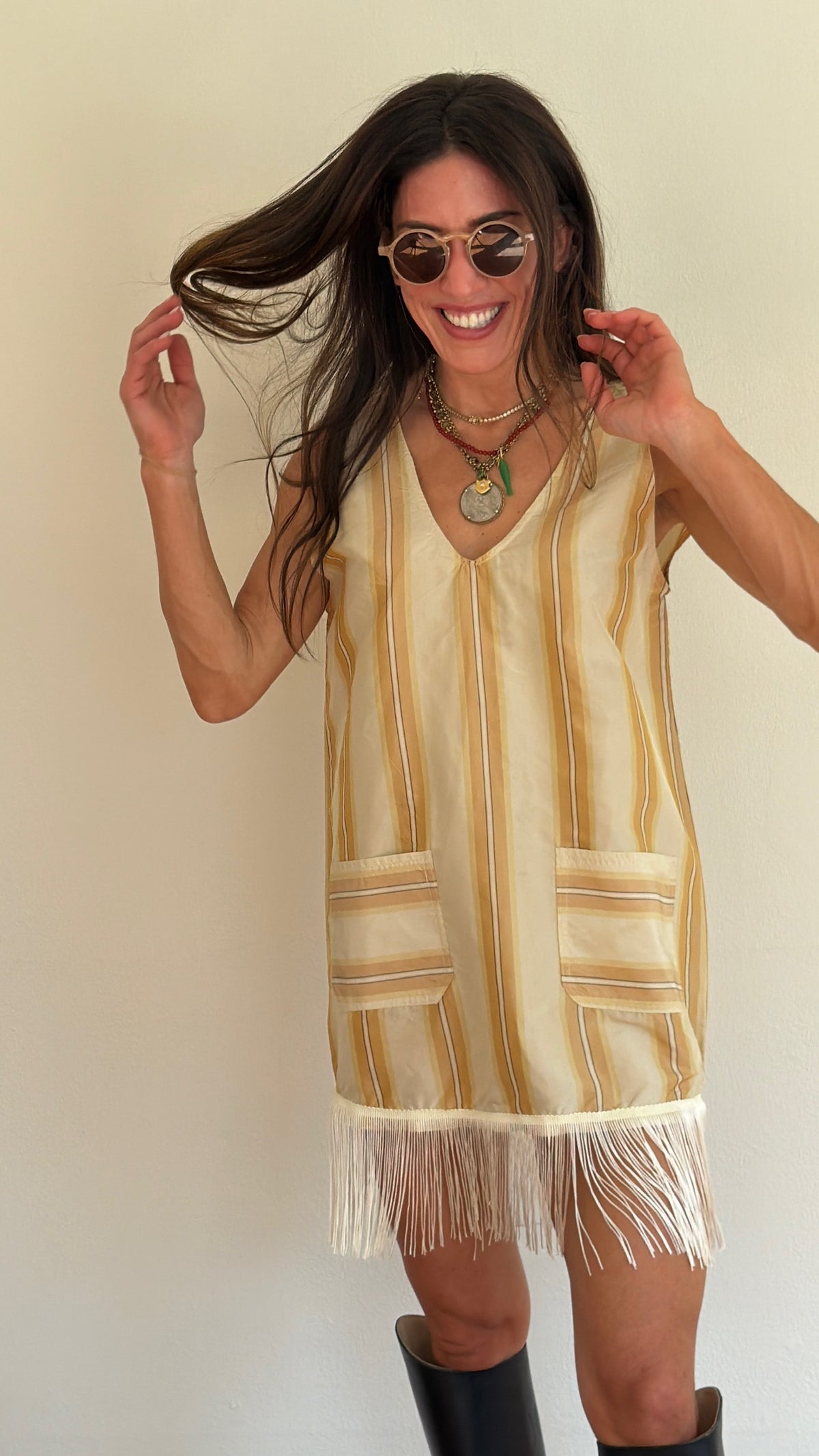 Tan Fringe Mini Dress