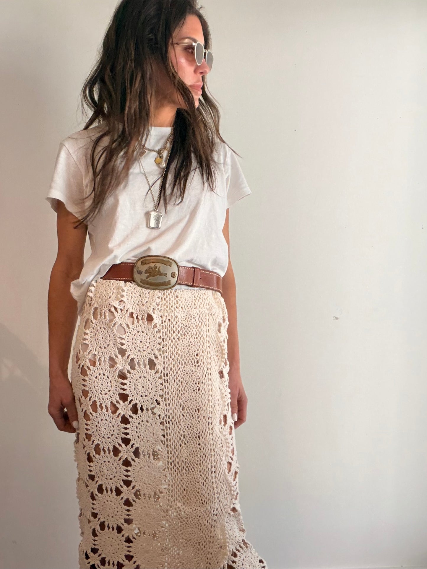 Crochet Maxi Skirt in Ivory
