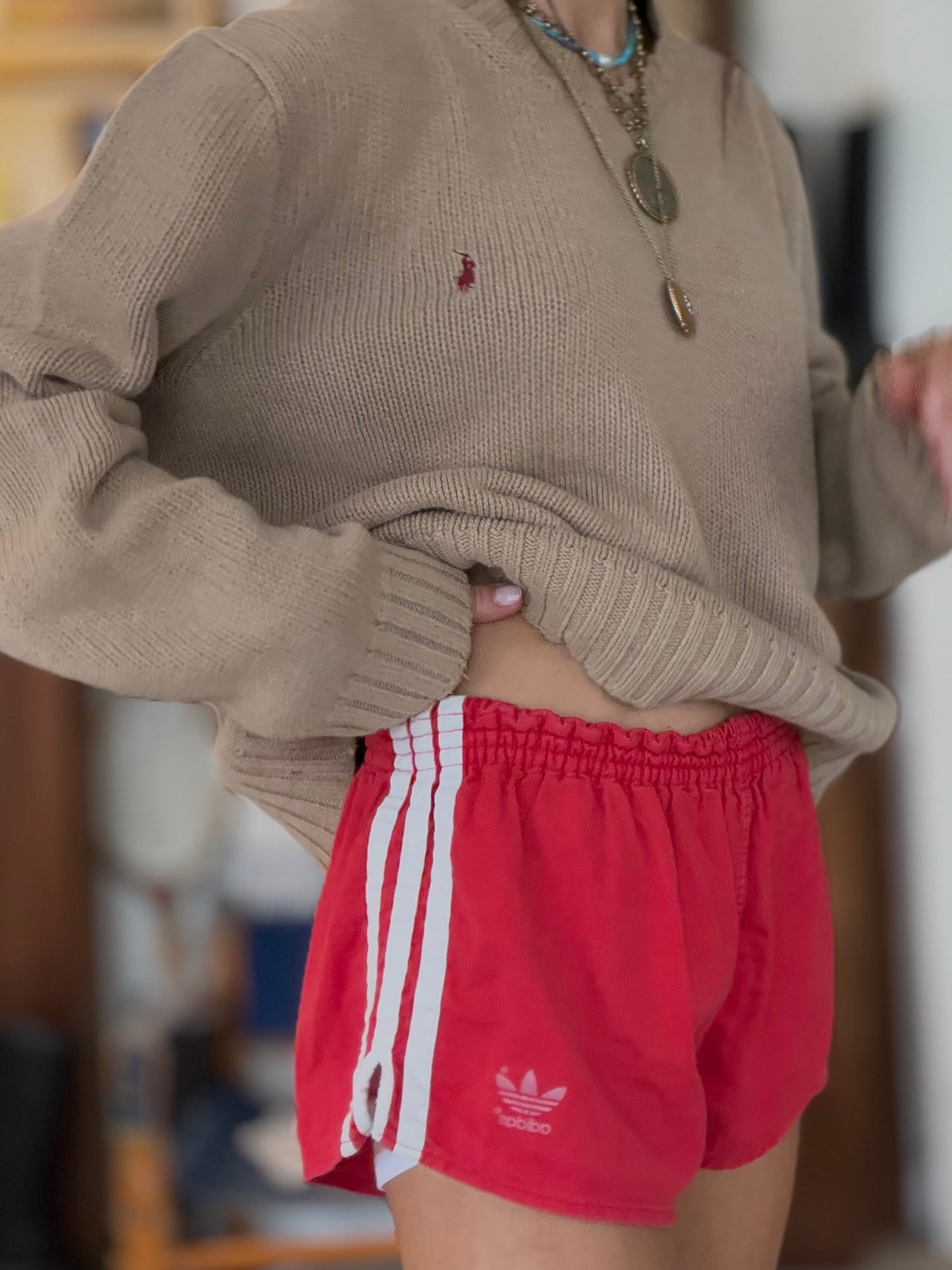Vtg Adidas Cotton Trefoil Shorts Red