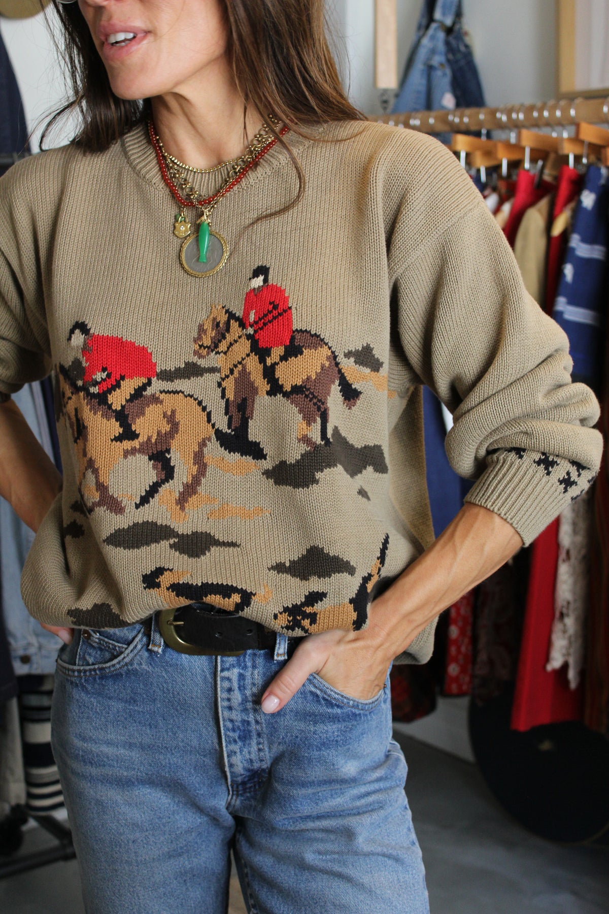 90s Cotton Fox Hunt Knit