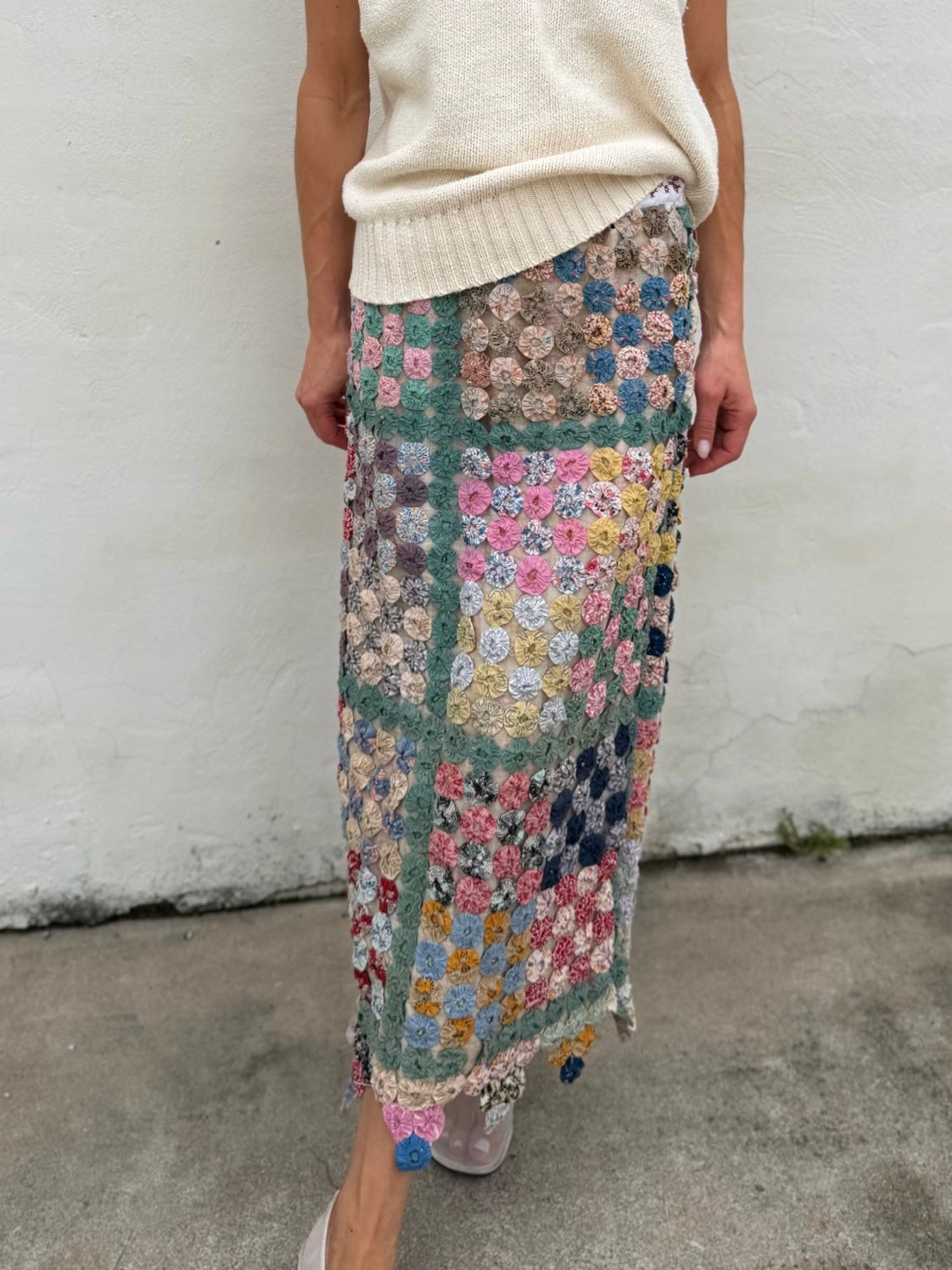 Yo-yo Ankle Length Skirt in Granny’s Garden
