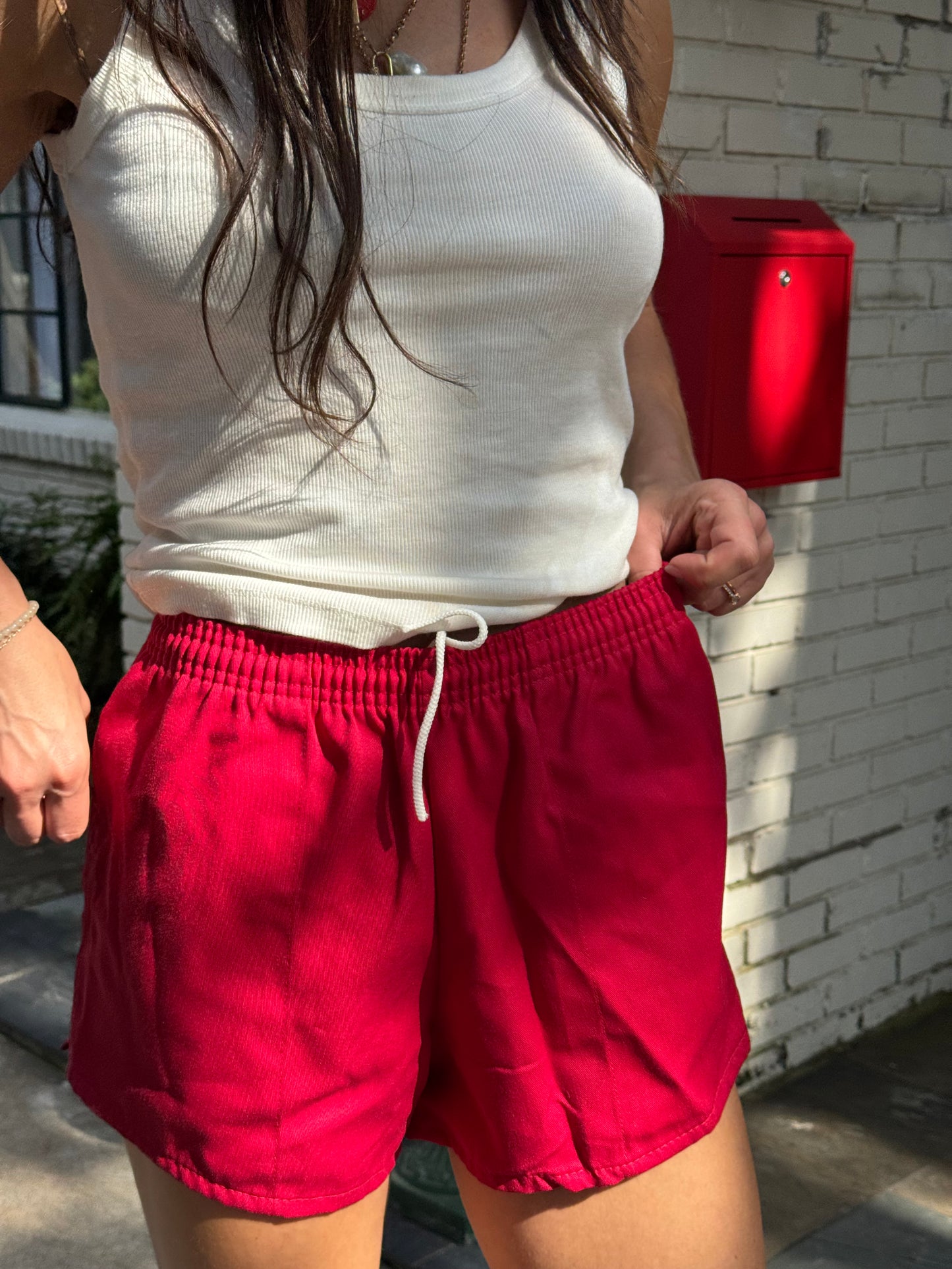80s Red Cotton Drawstring Shorts