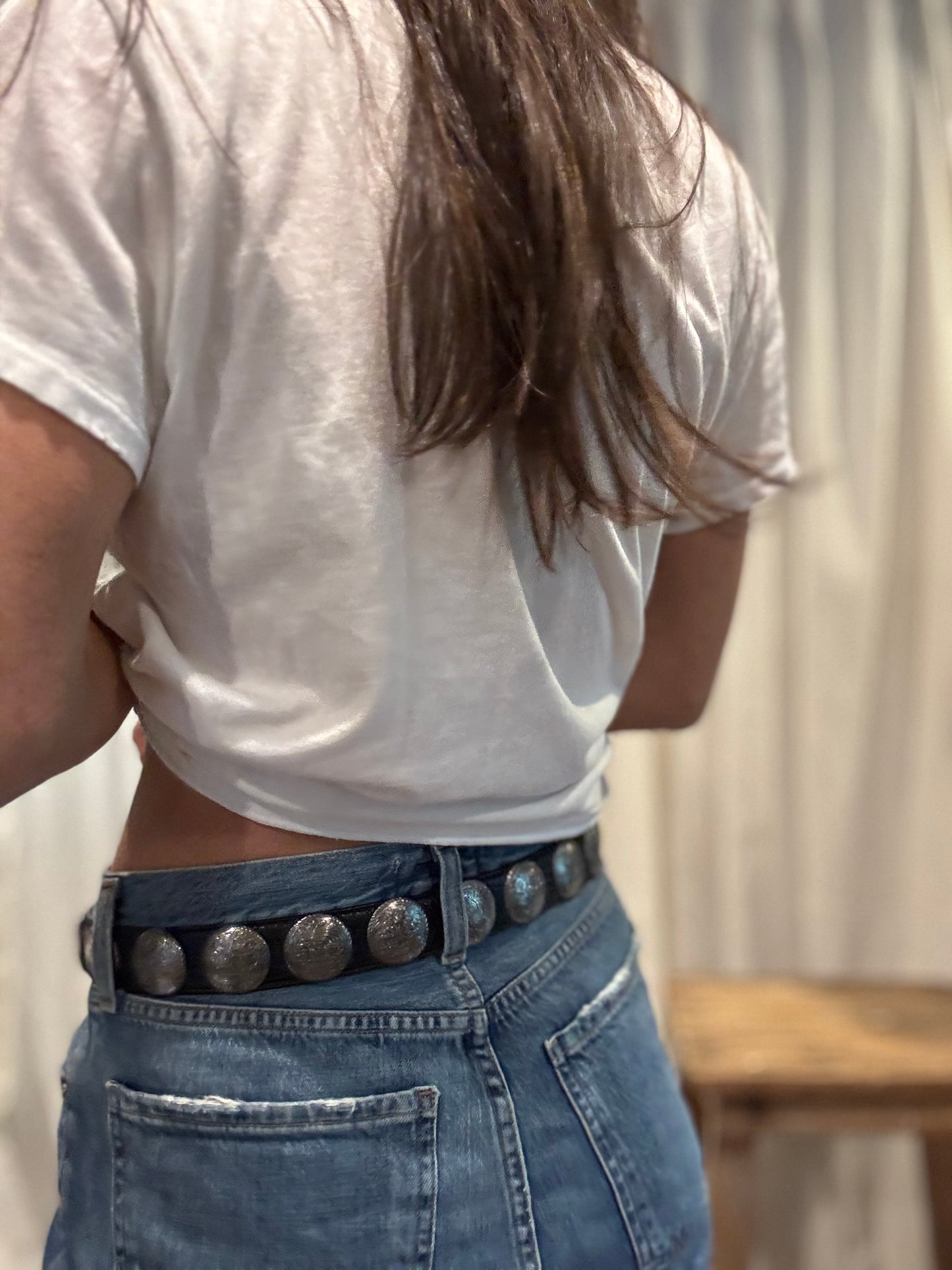 Al Beres German Silver and Black Leather Stud Belt