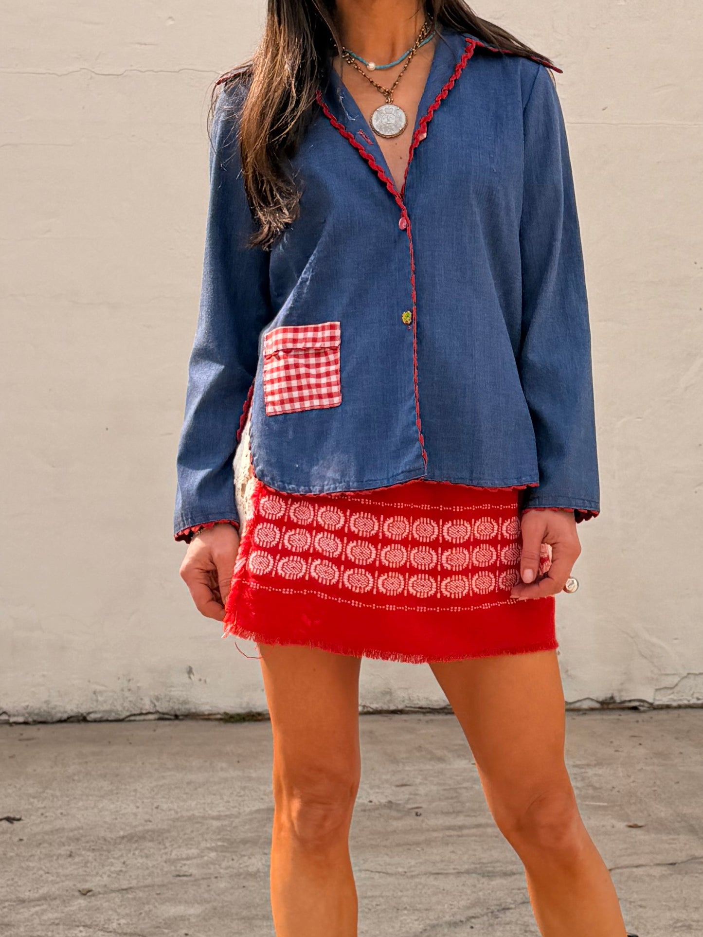 70s Chambray Ric-Rak Trim Shirt
