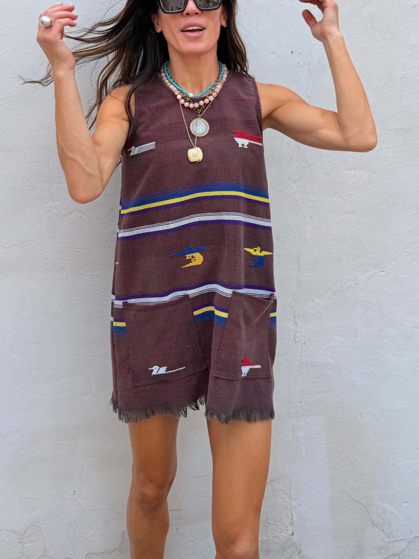 Guatemalan Textile Mini Dress Brown