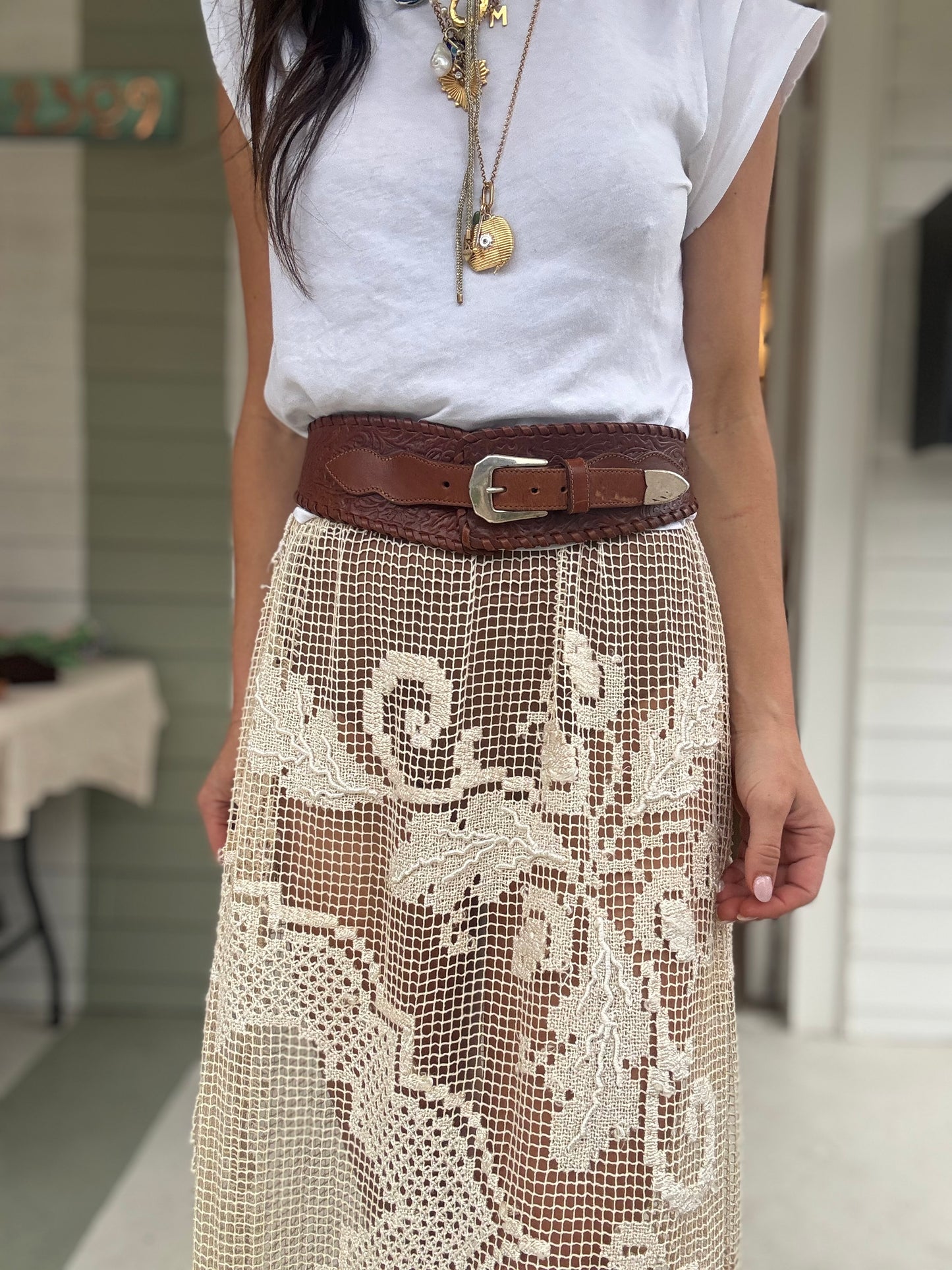 Lace Tablecloth Skirt Ecru