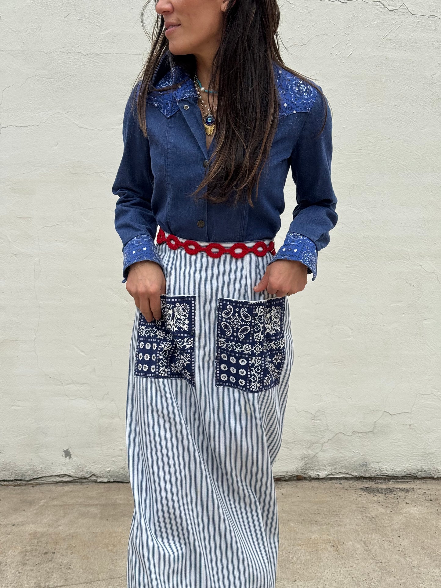 Ticking Stripe 70s Maxi Skirt