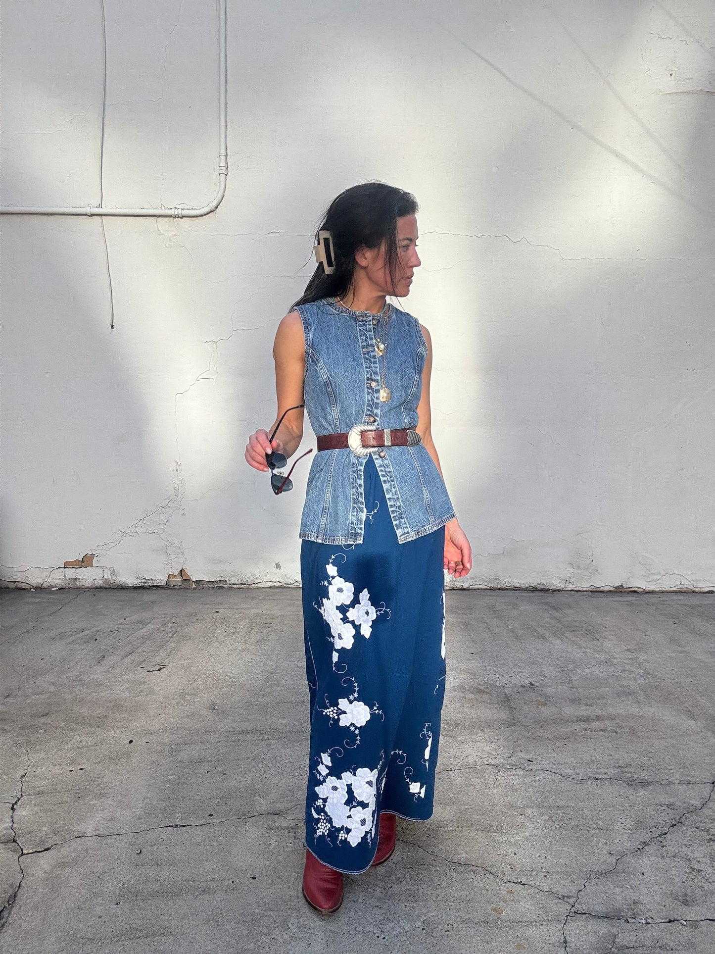 Appliqué Tablecloth Maxi Skirt