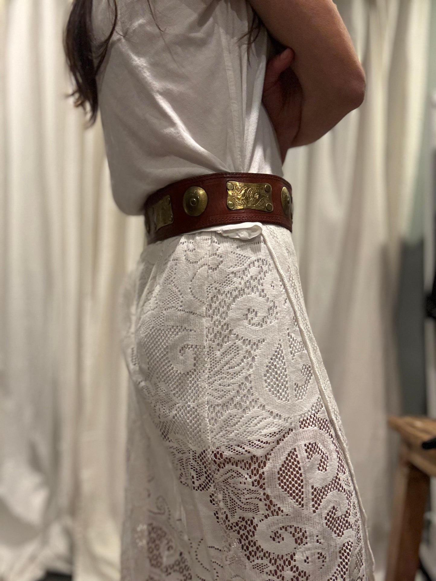 Brass + Brown Leather Belt