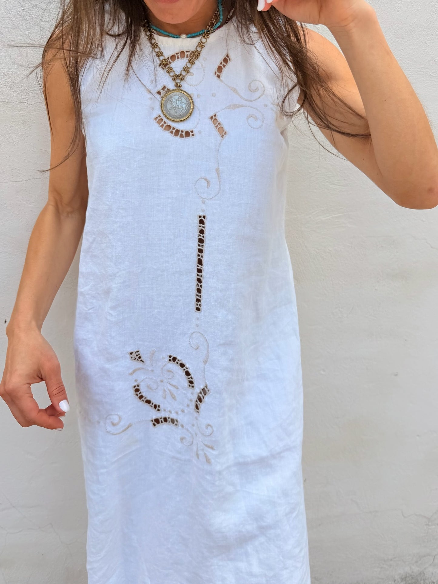 White Cutwork Midi Dress