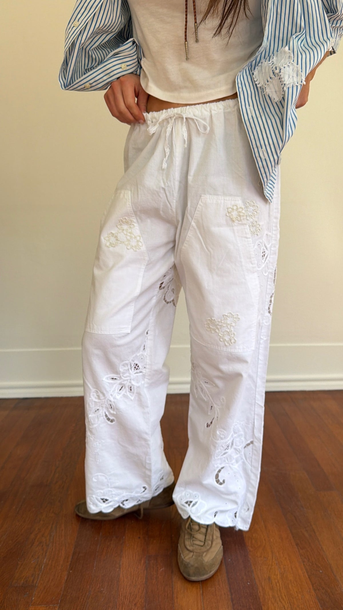White Linen Lace Pants