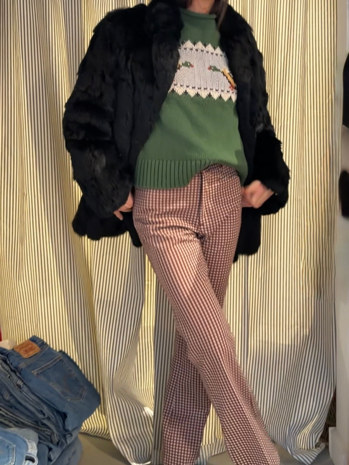 Black Rabbit Fur Coat