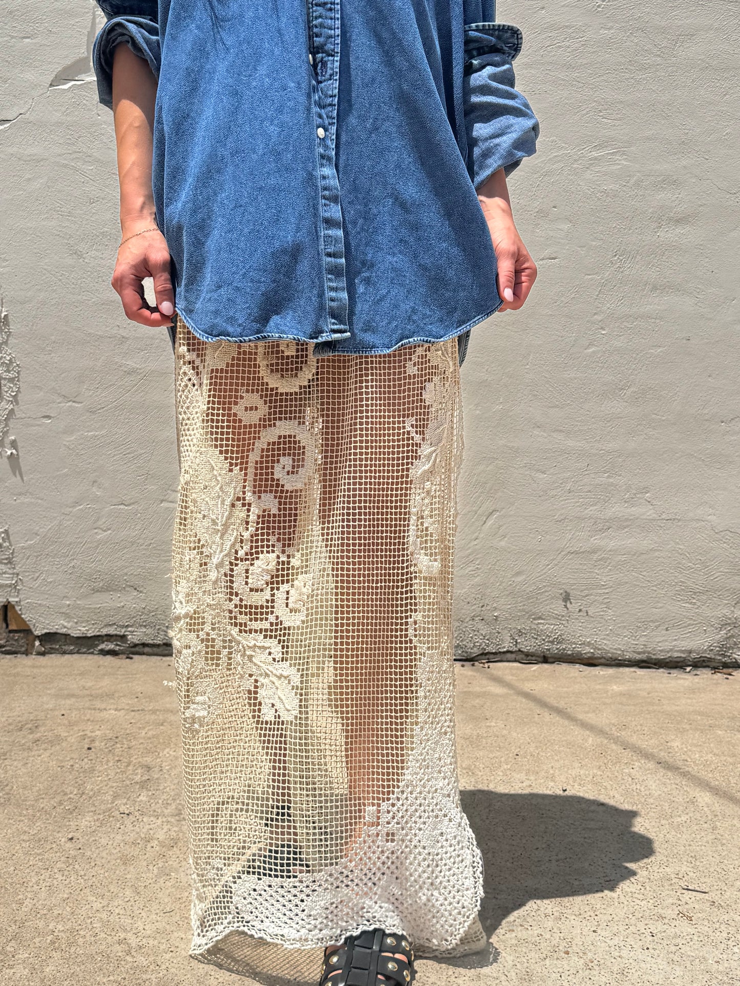 Lace Tablecloth Skirt Ecru