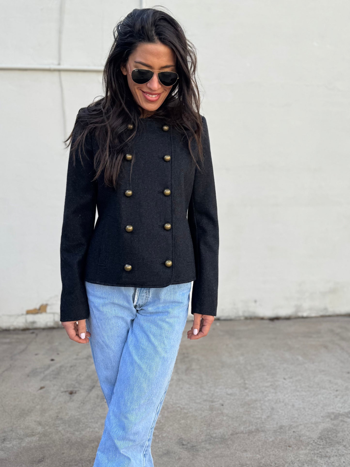 Charcoal Cropped Military Coat