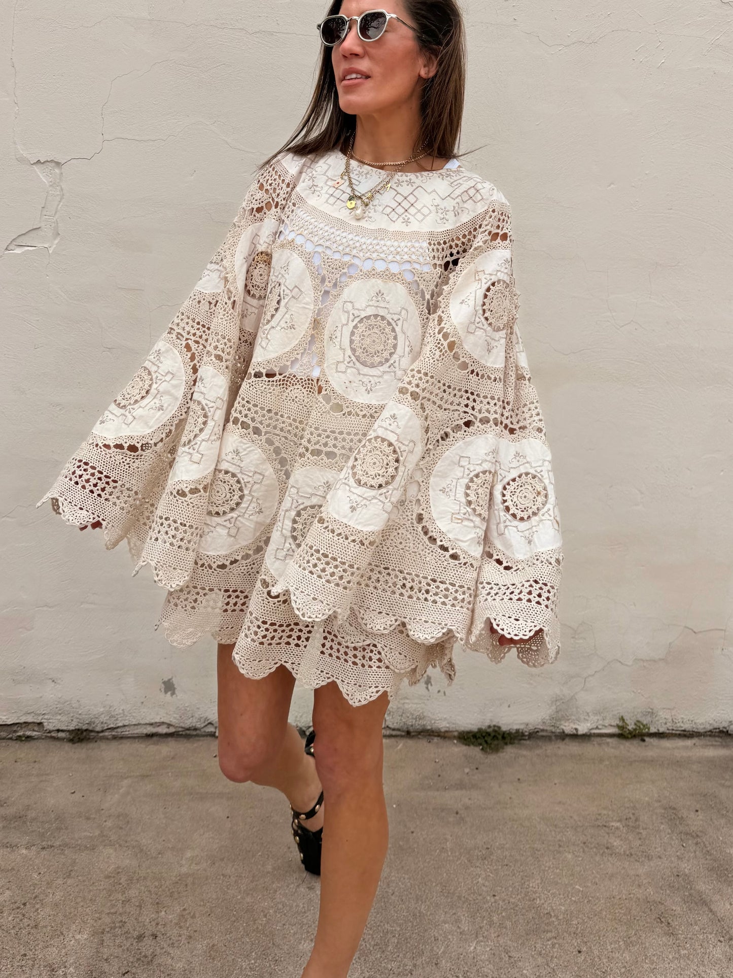 Crochet Cape Dress Ecru