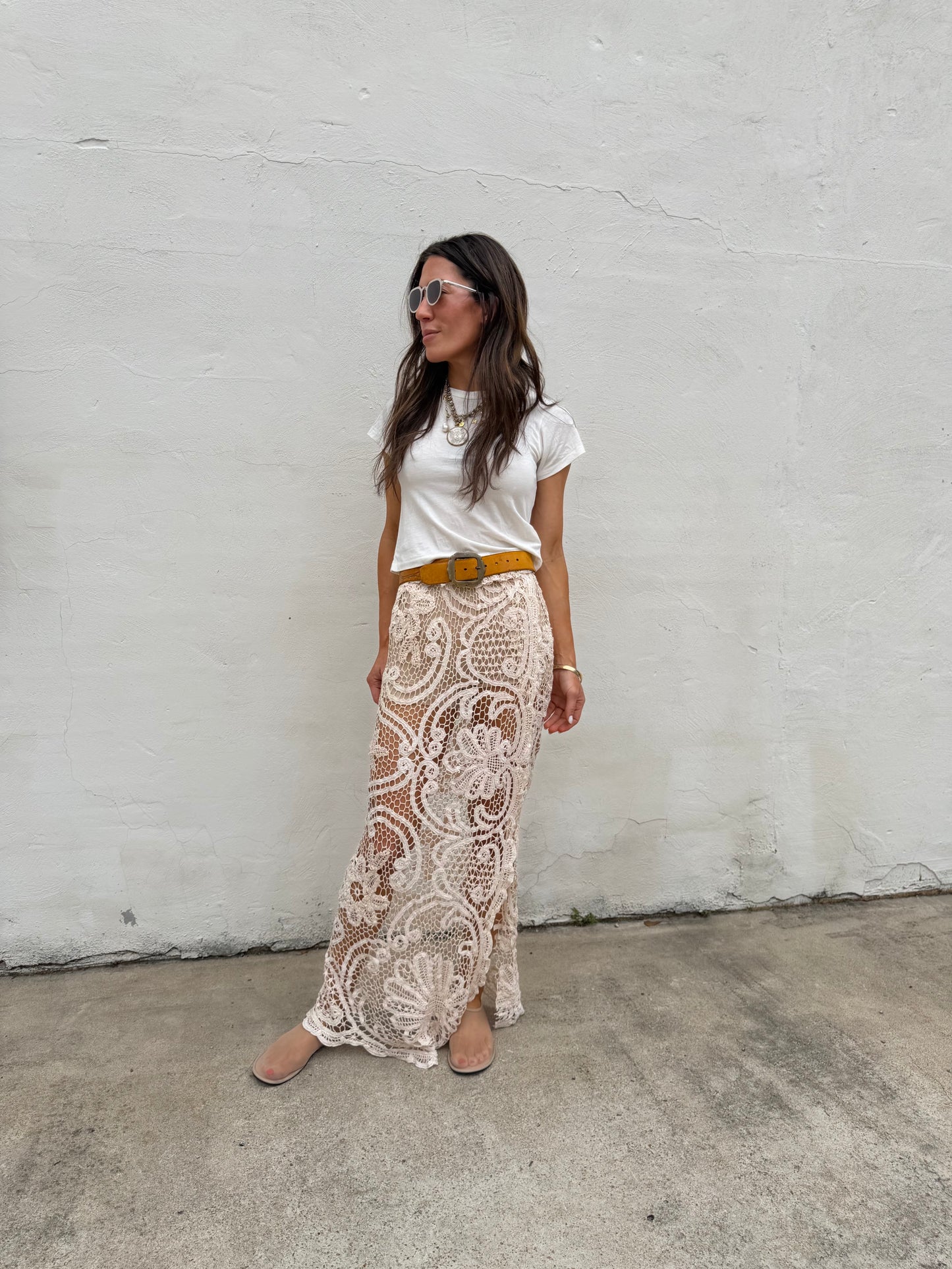 Beige Hand Crocheted Maxi