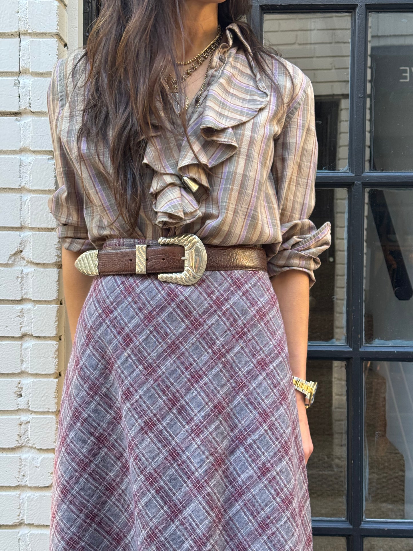 Grey/Burgundy Stretch Knit Skirt
