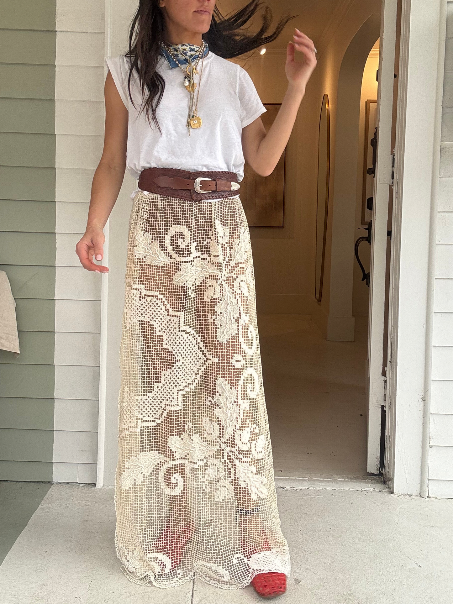 Lace Tablecloth Skirt Ecru