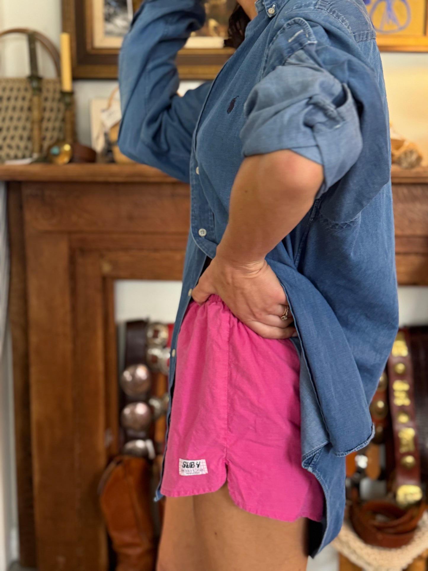 Pink 80s Drawstring Shorts Cotton