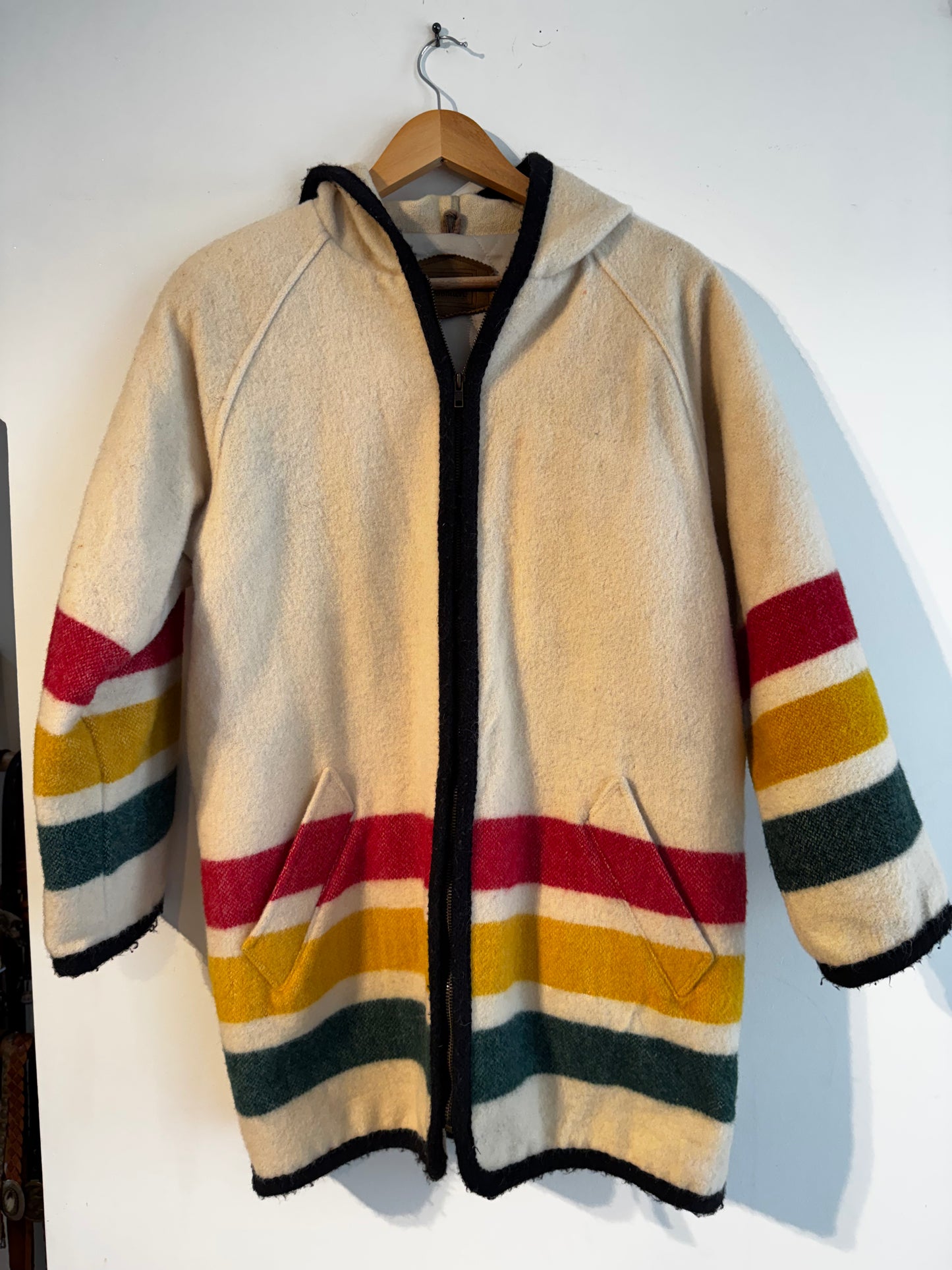 Striped Woolrich Wool Coat with Hood