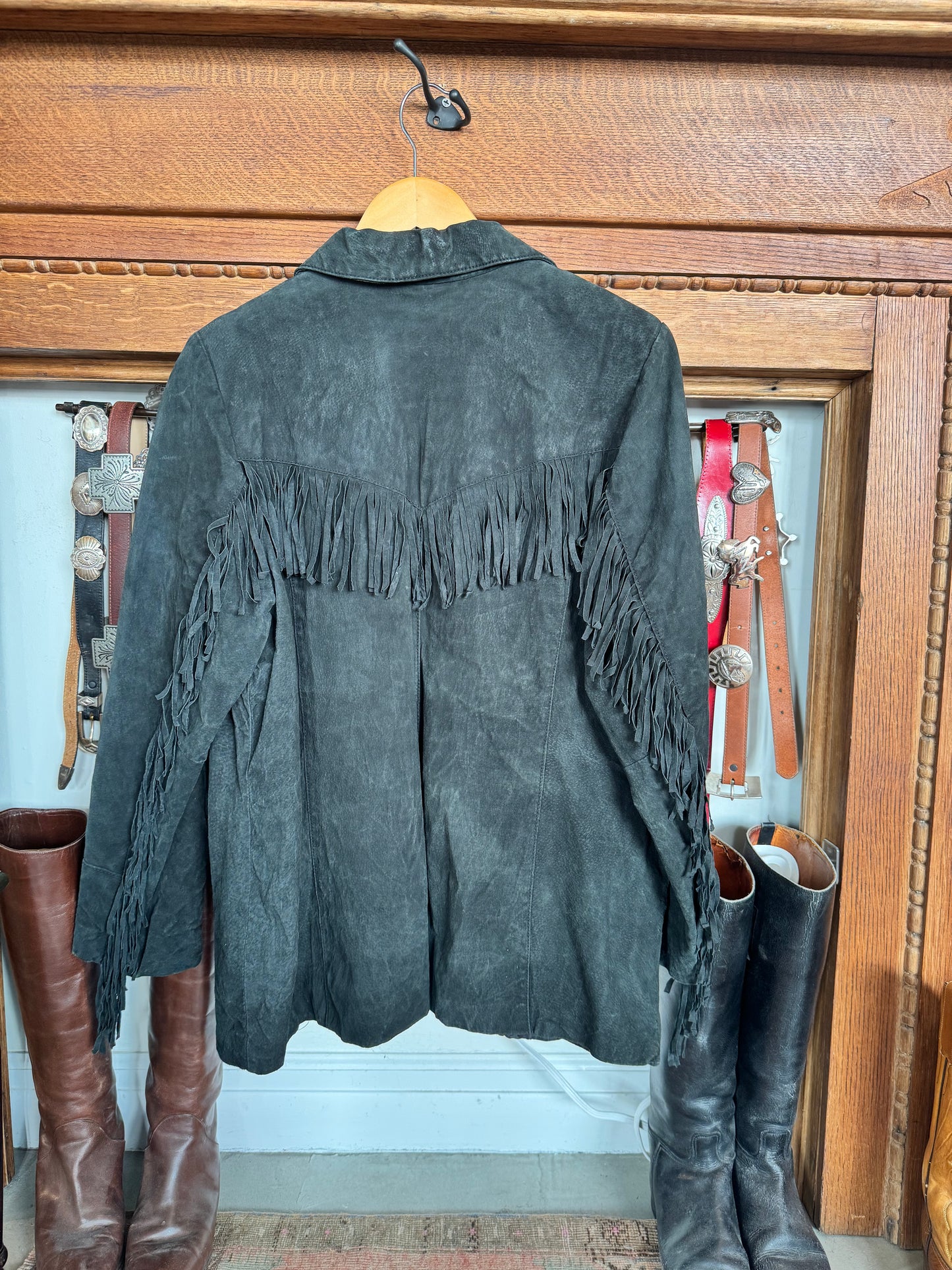 Denim & Co Black Suede Fringe Jacket