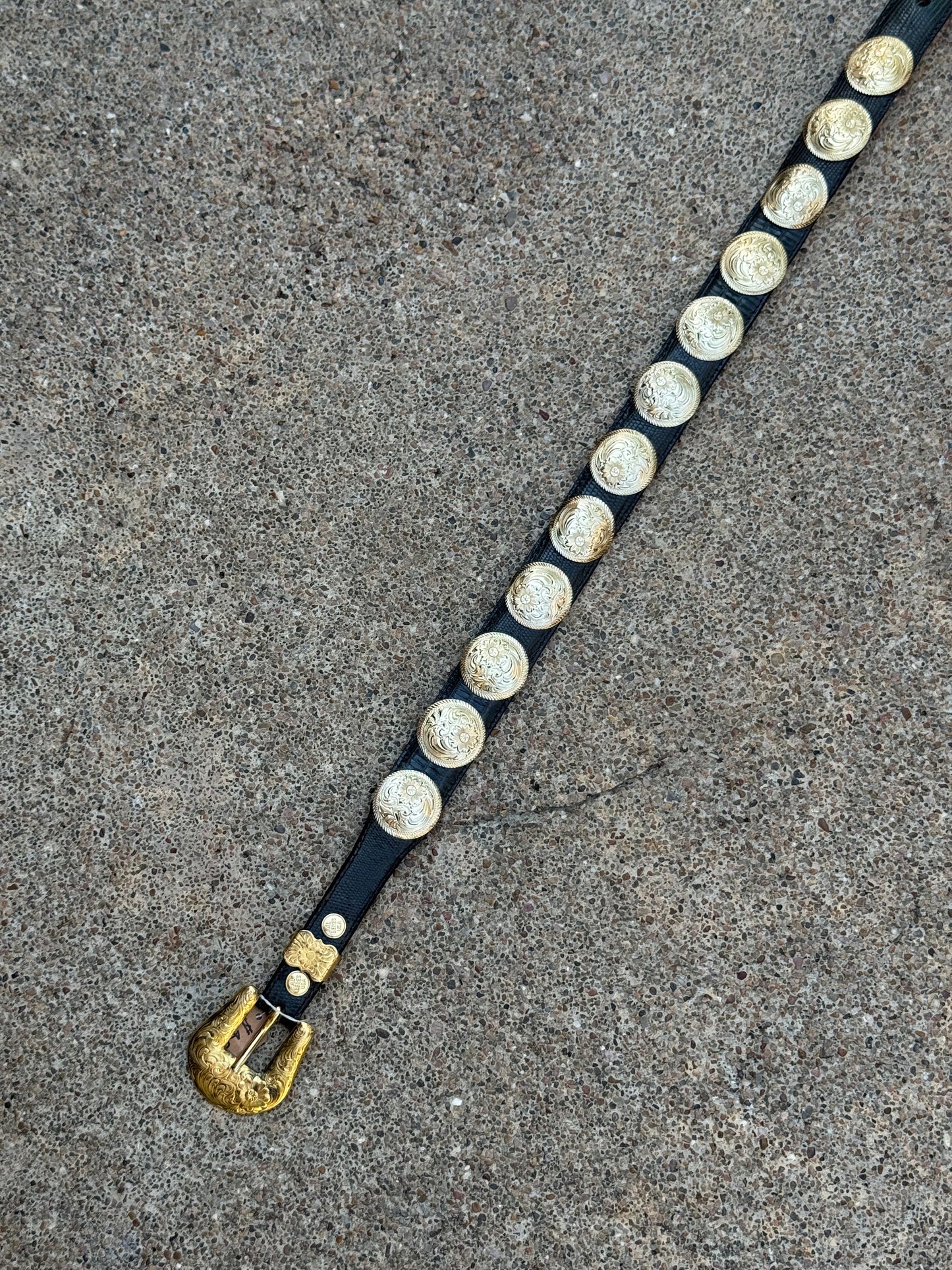 Gold and Black Leather Belt