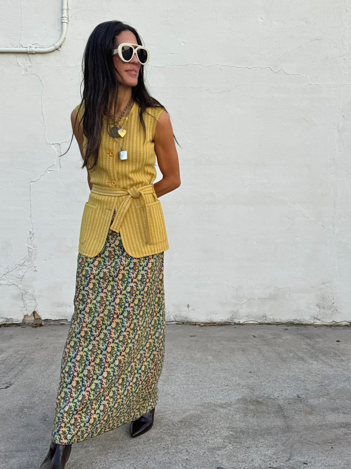 70s Poly knit Yellow Stripe Vest