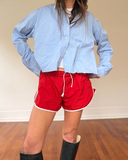 Vtg Cut Off White Collar Shirt Blue