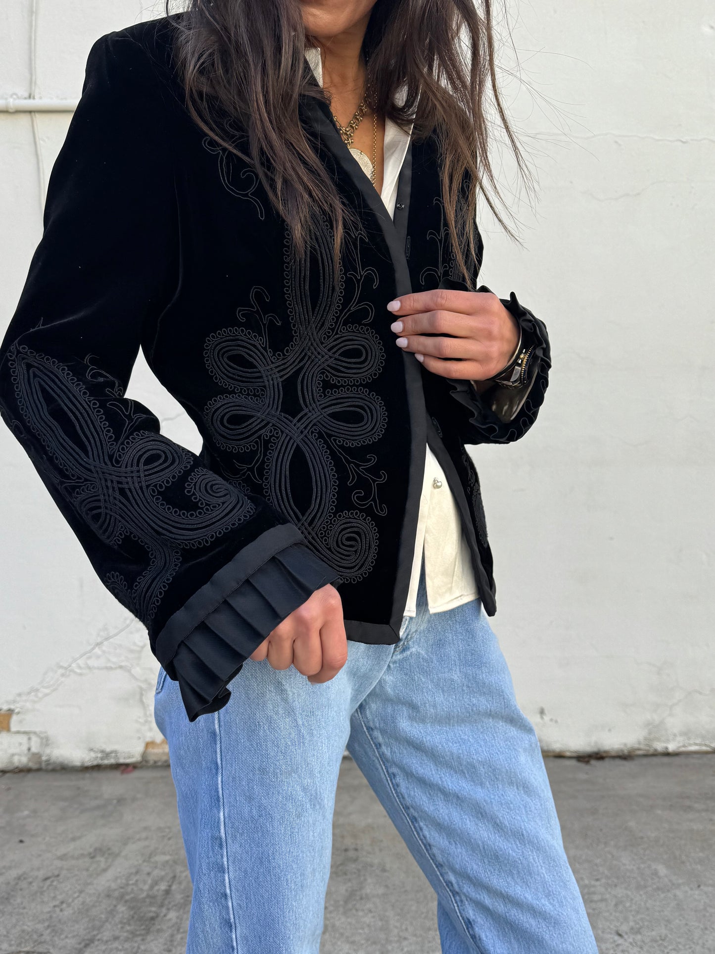 Black Velvet Soutache Jacket with Bell Sleeves