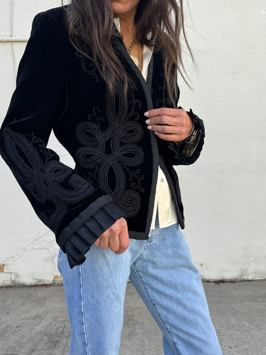 Black Velvet Soutache Jacket with Bell Sleeves