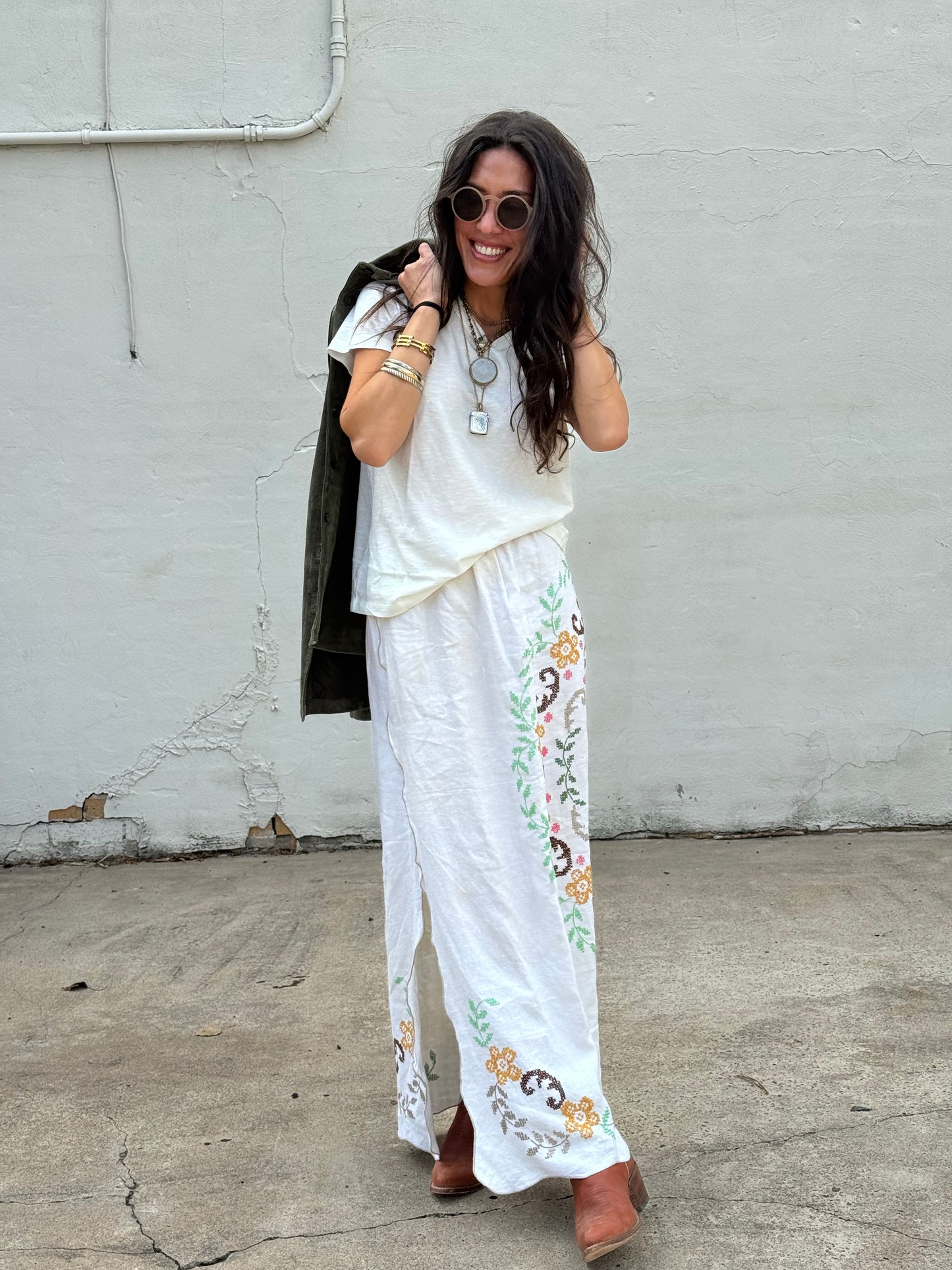 Embroidered Tablecloth Maxi Skirt