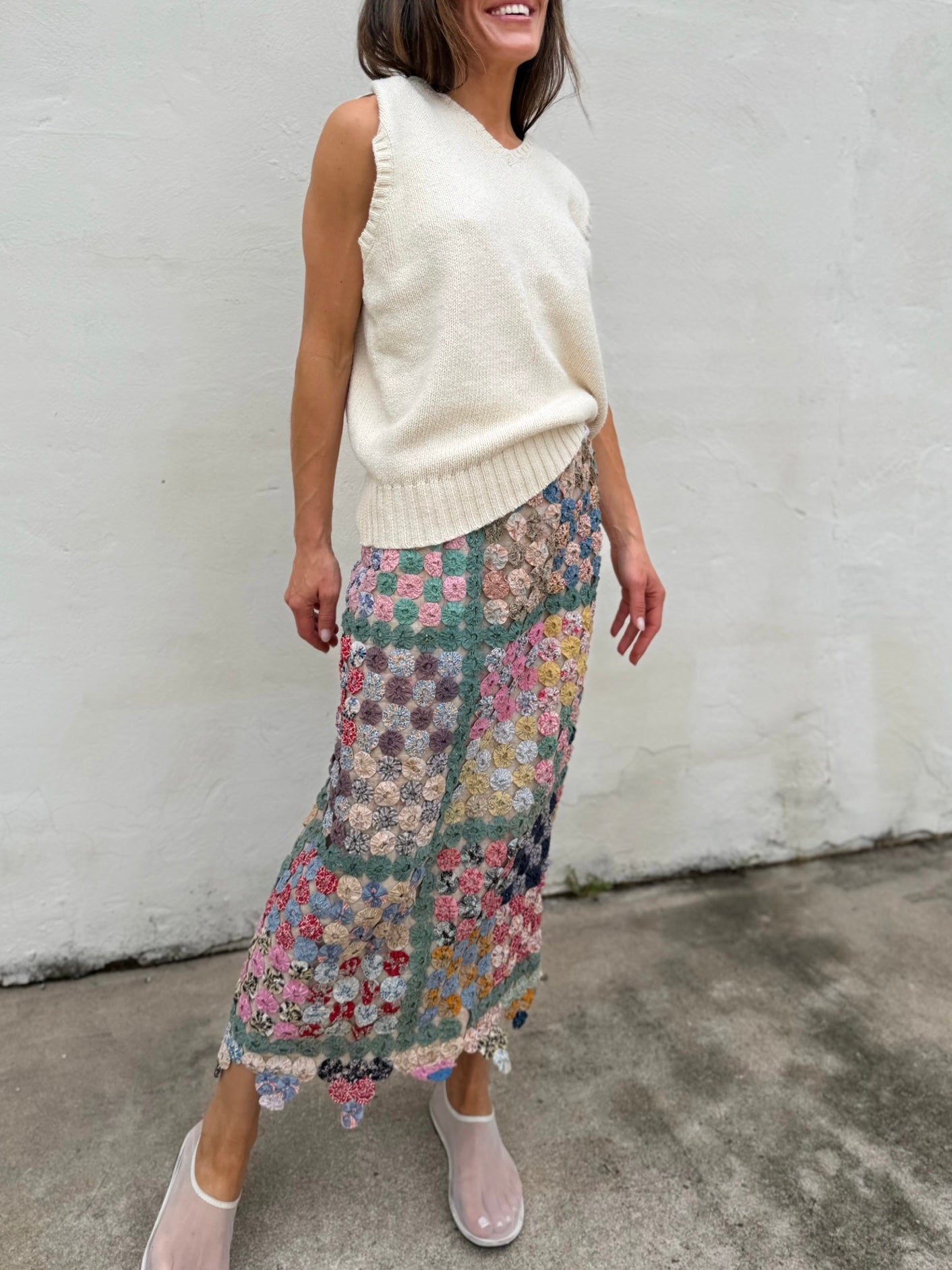 Yo-yo Ankle Length Skirt in Granny’s Garden