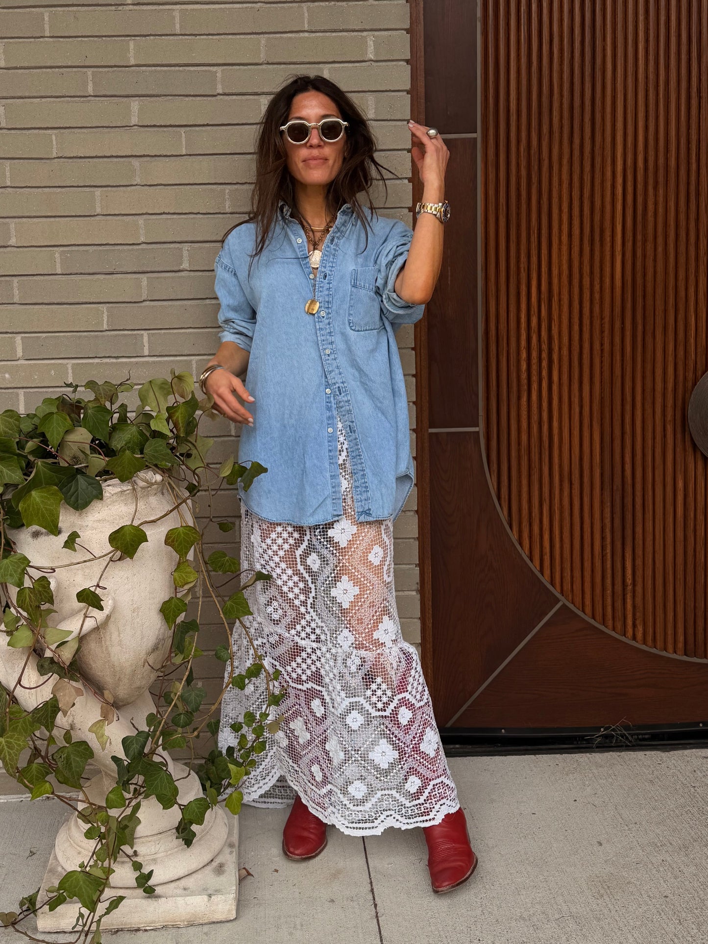 Lace Filet Maxi Skirt