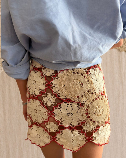 Red and Beige Mixed Crochet Mini