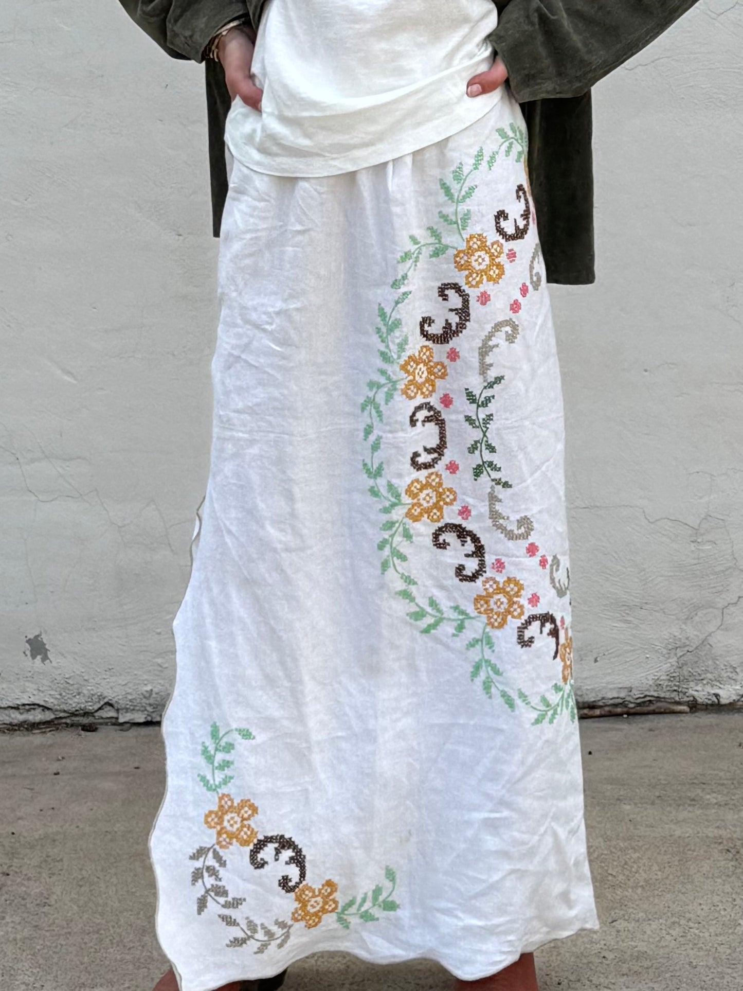 Embroidered Tablecloth Maxi Skirt