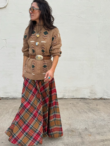 Plaid Brown Maxi Skirt