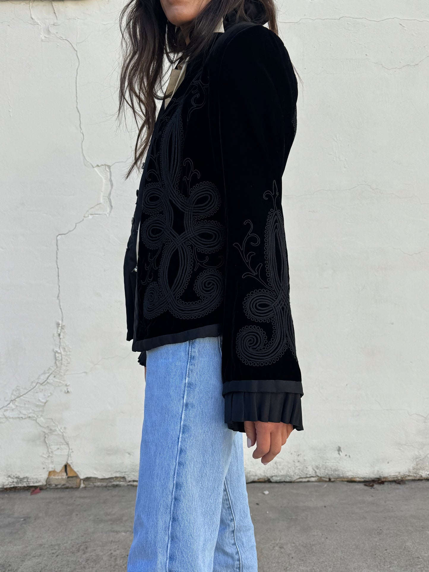 Black Velvet Soutache Jacket with Bell Sleeves