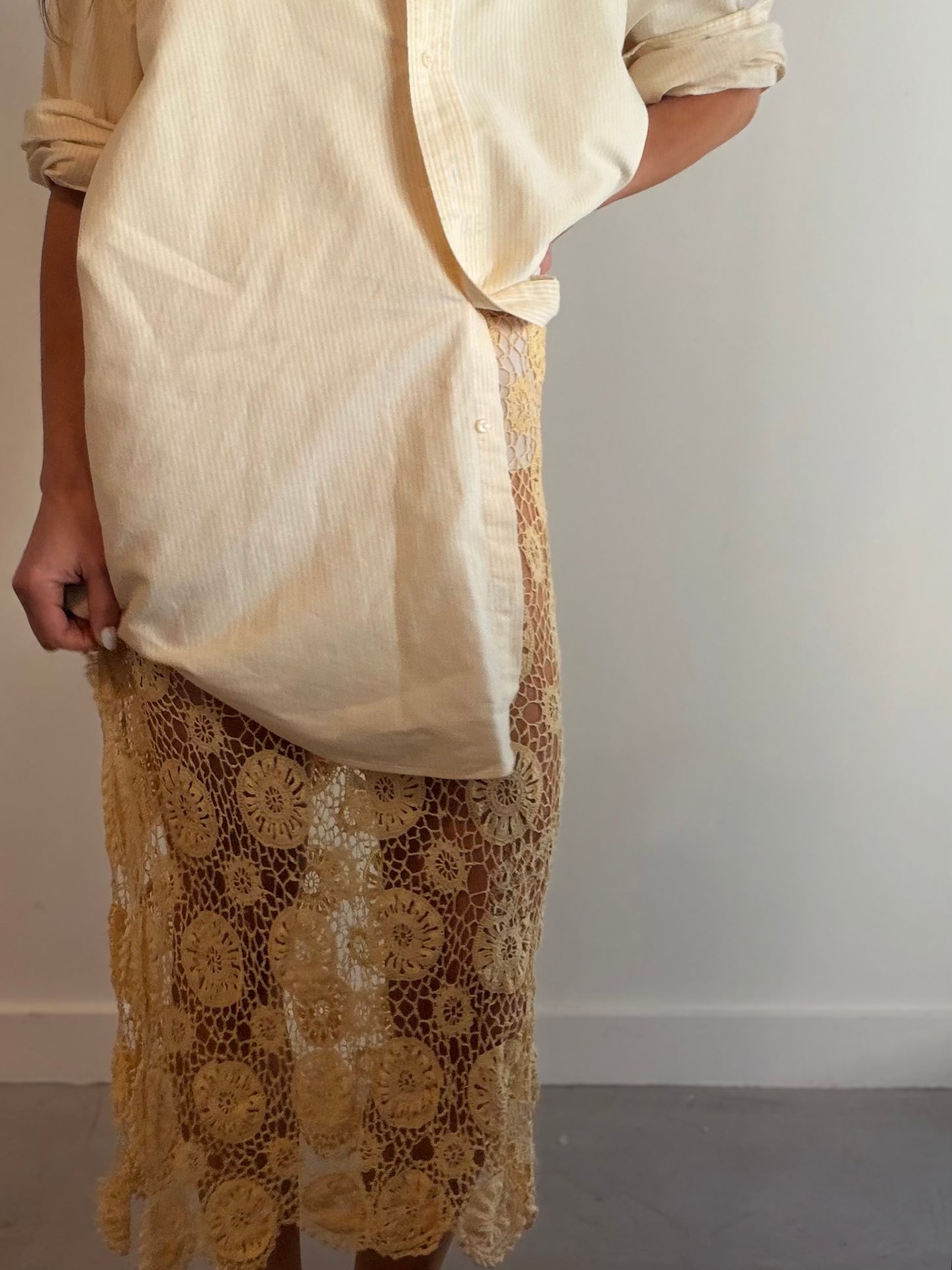 Yellow Lace Midi Skirt