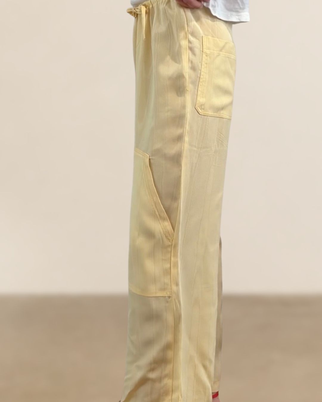 Reworked Silk Moire Cargo Pants Butter Yellow