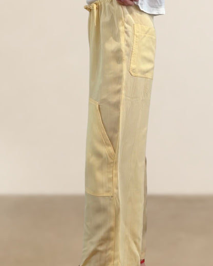 Reworked Silk Moire Cargo Pants Butter Yellow