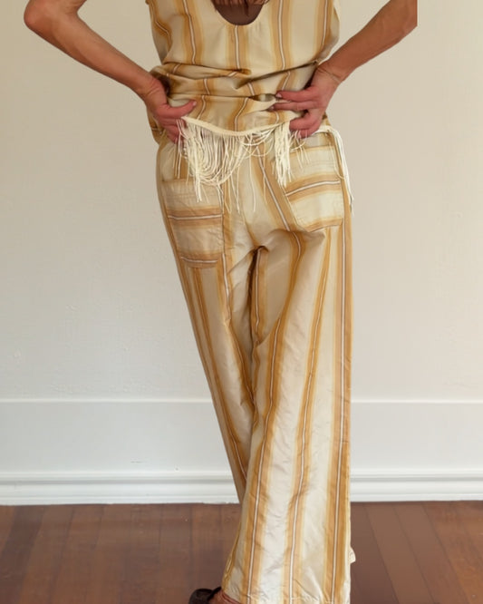 Taffeta Tan Stripe Drawstring Pants