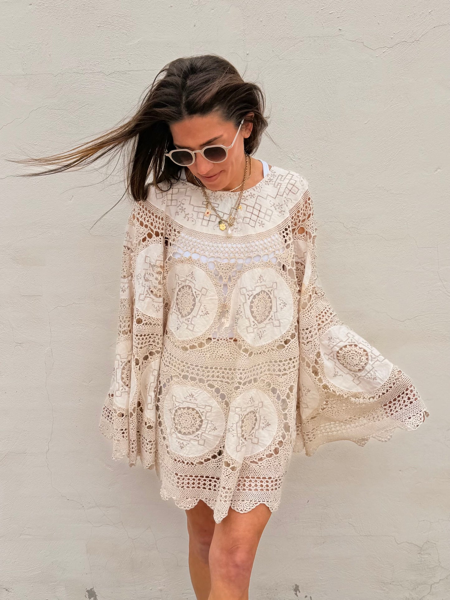 Crochet Cape Dress Ecru