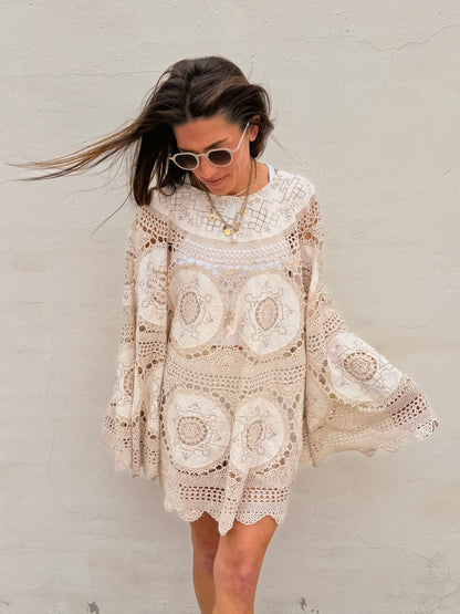 Crochet Cape Dress Ecru