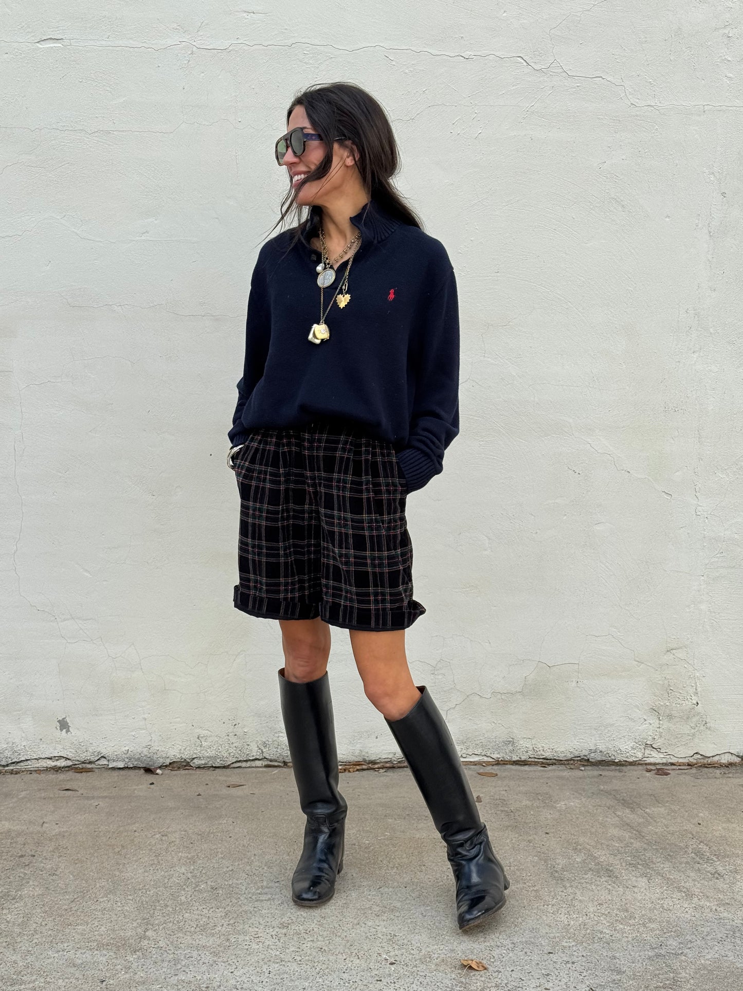 Plaid Corduroy Pleated Shorts