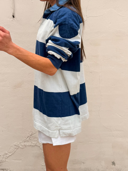 Blue and White Rugby w/ Denim Collar