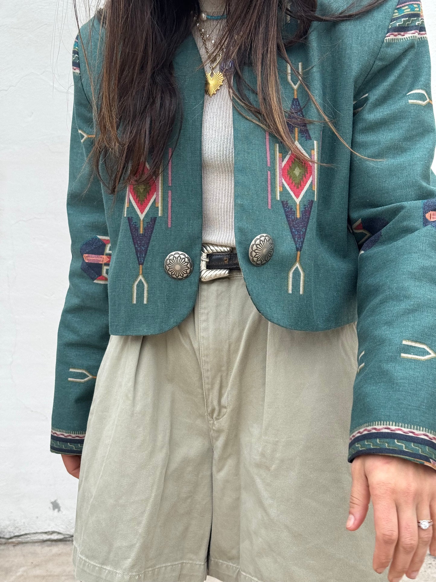 Southwestern Print Crop Jacket 80s