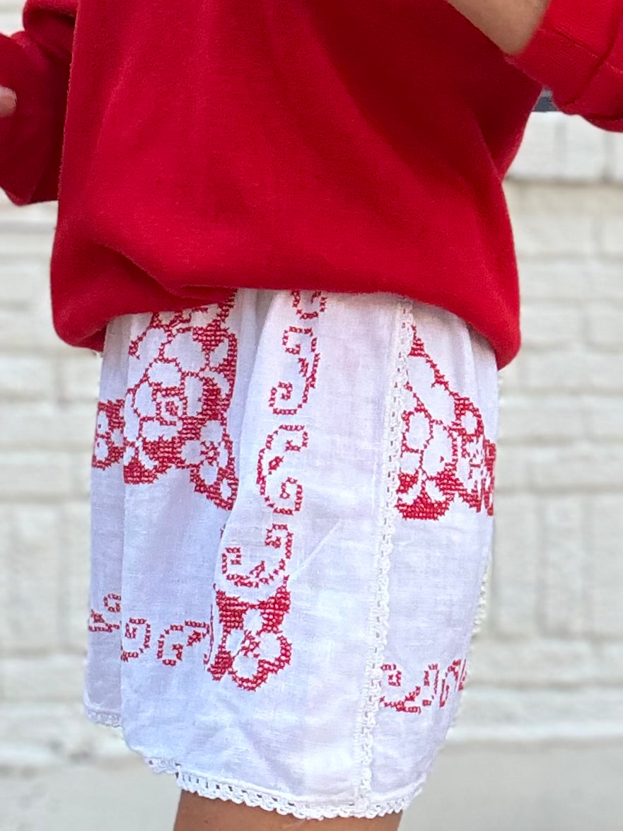 Red Cross-stitched Mini