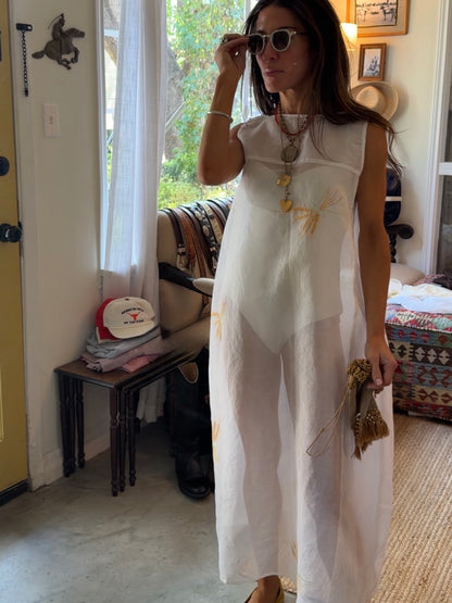 Sheer Maxi Dress With Wheat Embroidery
