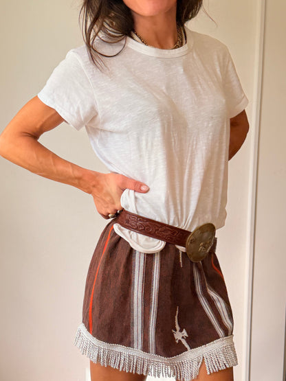 Guatemalan Mini Skirt With Fringe Brown