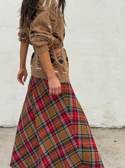 Plaid Brown Maxi Skirt